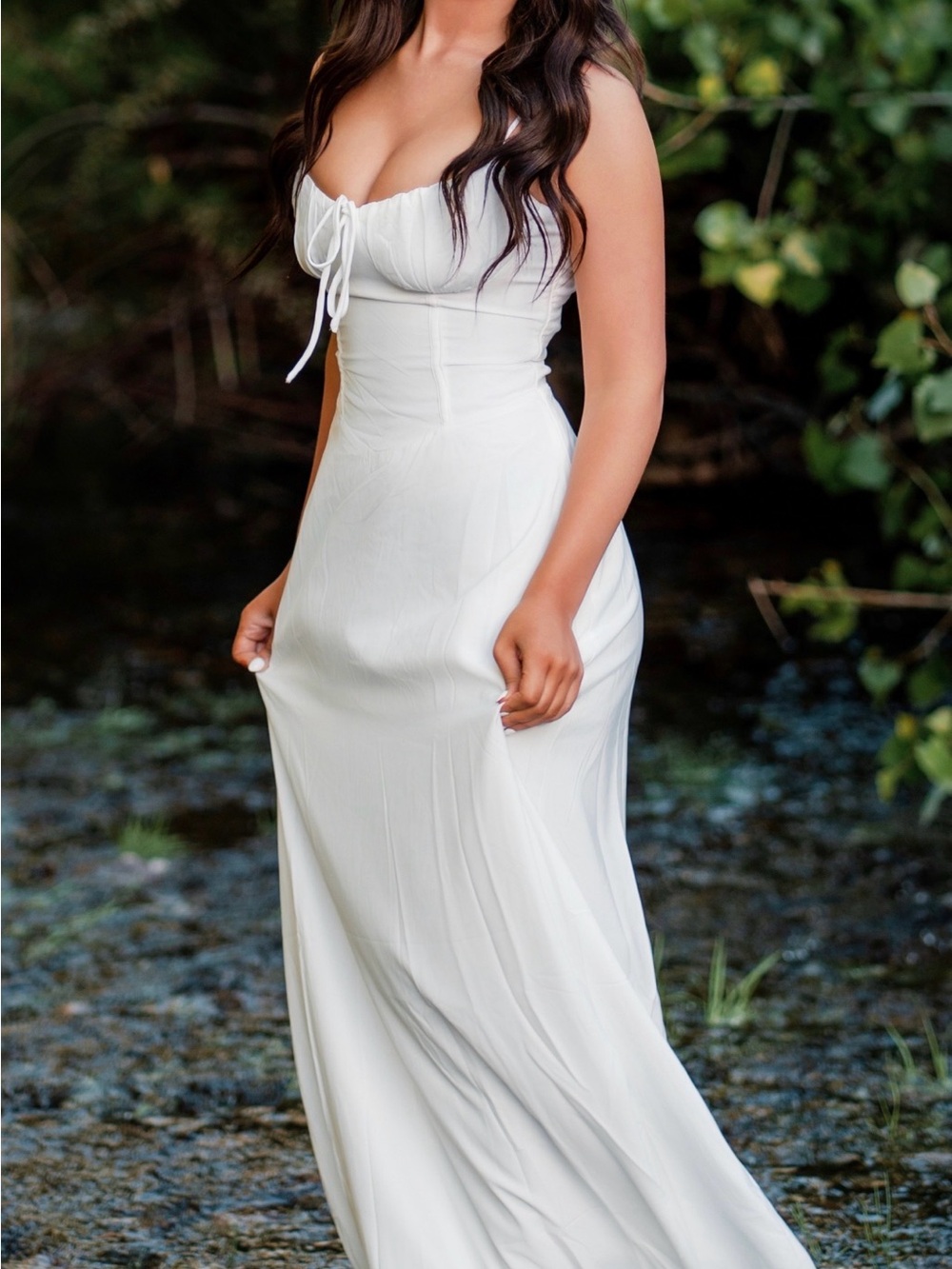 That’s So Fetch Women’s White Maxi Dress with Tie Front Bodice Sz 4